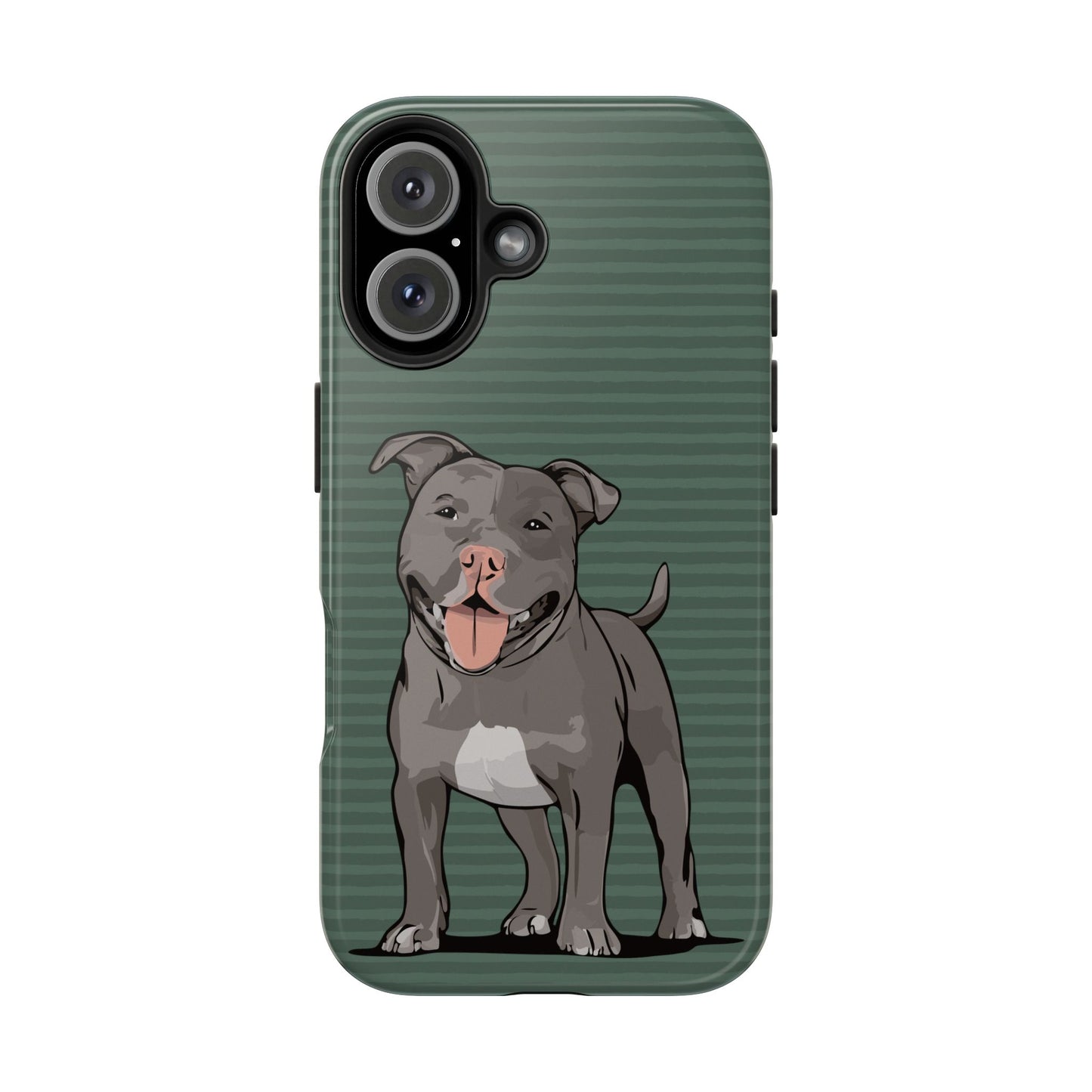 Gray Pit Bull Terrier Dog Phone Case, Tough Phone Cases Pet Pitbull Dogs Green Stripe Pattern