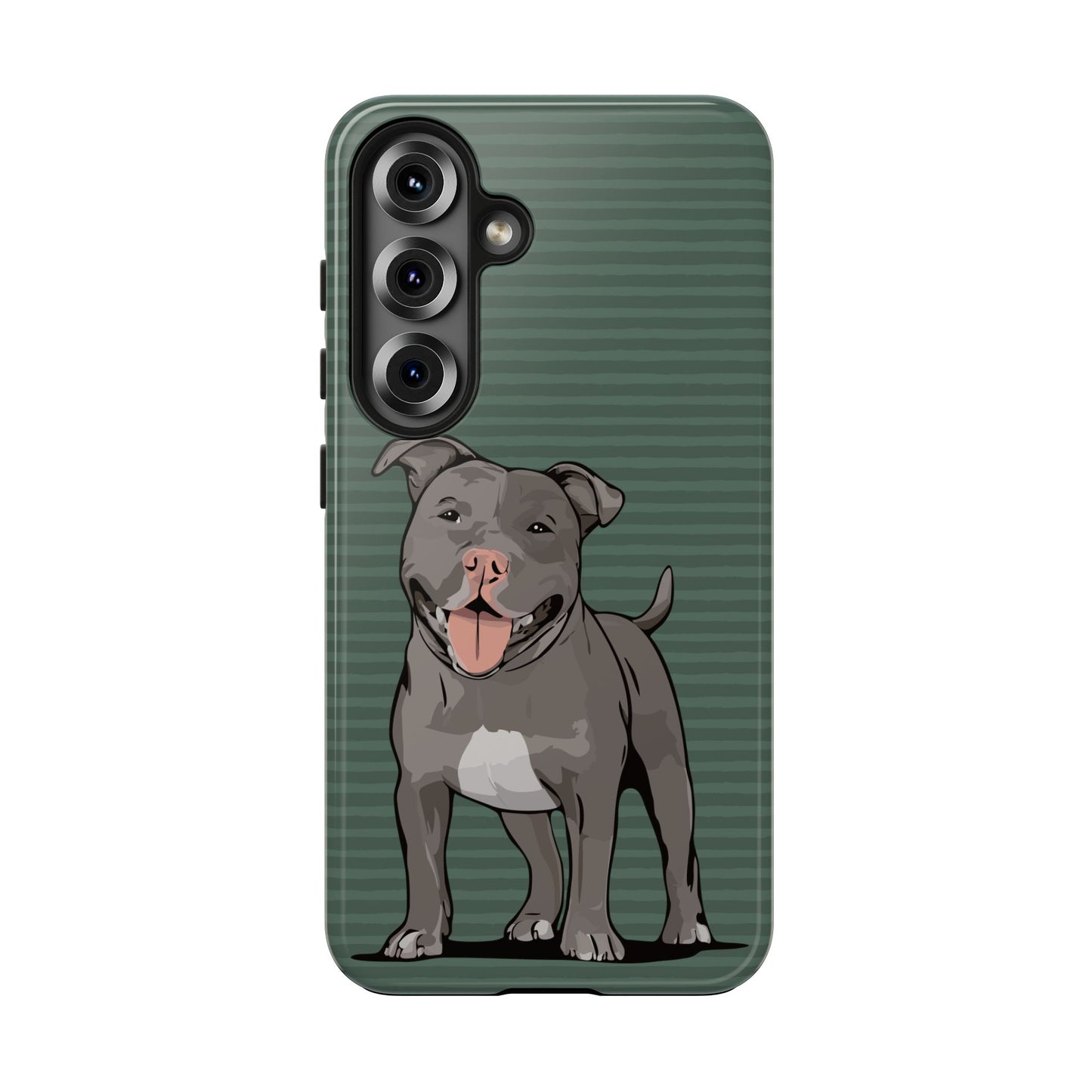 Gray Pit Bull Terrier Dog Phone Case, Tough Phone Cases Pet Pitbull Dogs Green Stripe Pattern