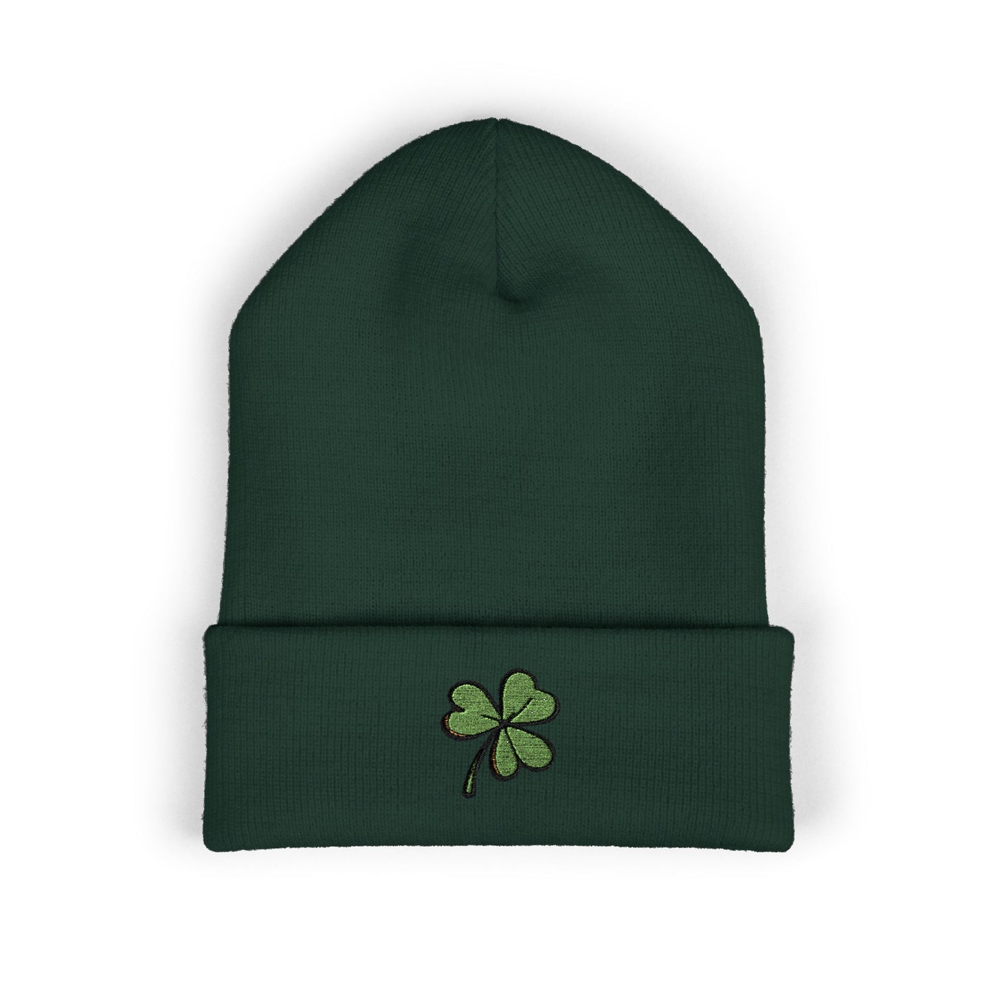 Clover Shamrock Cuffed Beanie, Cozy Winter Hat, St. Patrick's Day Gift, Outdoor Accessory, Embroidered Beanies