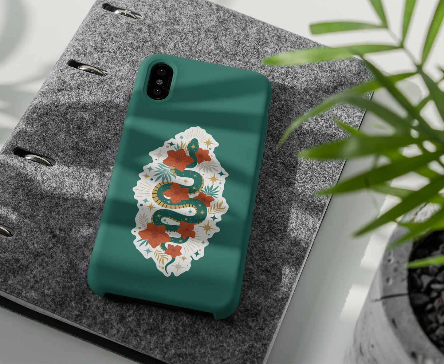 4" Mystic Jade Snake Sticker - Waterproof, Fade-Resistant Decal Stickers Boho Snakes Flowers Design