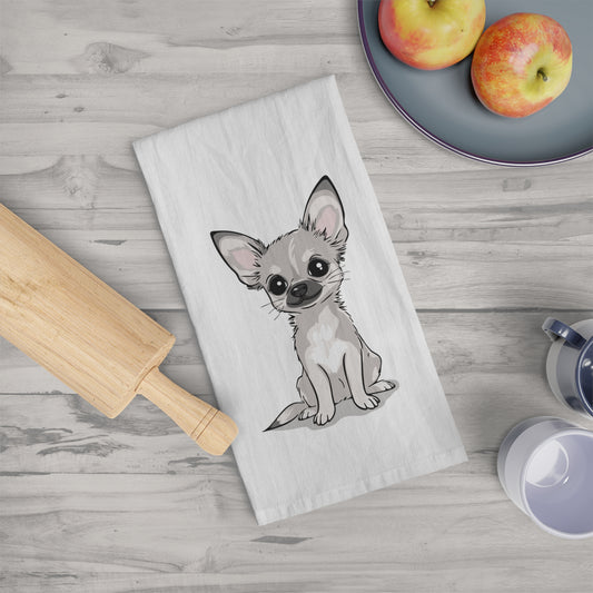 White Chihuahua Dog Kitchen Tea Towel, Chihuahuas Pet Owners Gift, Hand Dish Towels Home Decor