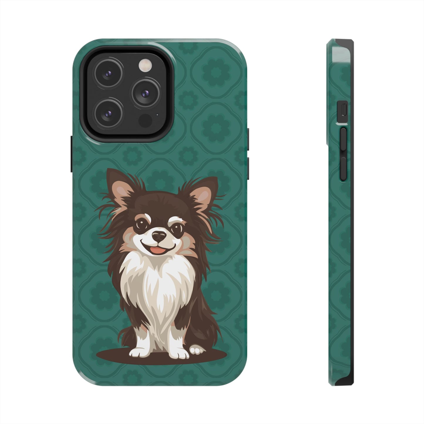 Long Haired Chihuahua Dog Phone Case, Tough Phone Cases Pet Dogs Teal Pattern