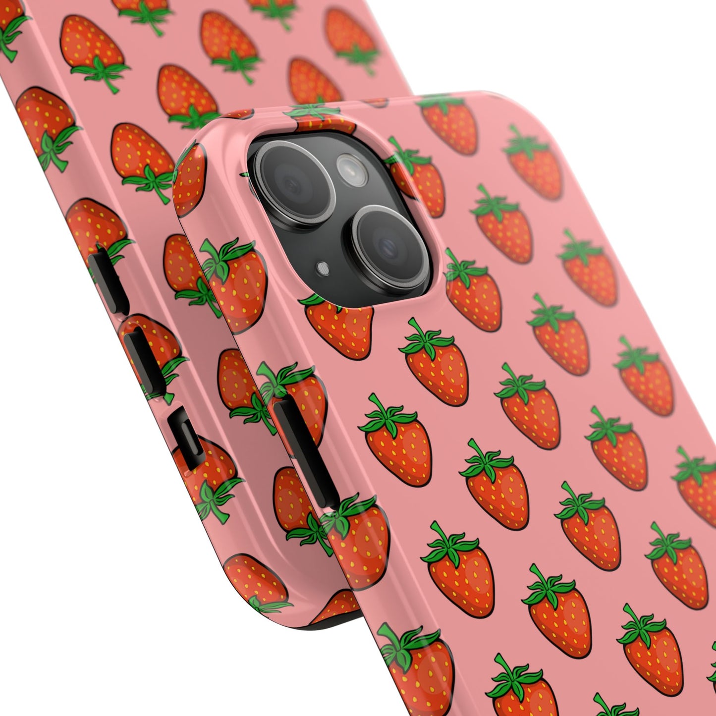 Strawberry Pattern Tough Phone Case, Cute Pink Berry Fruit Strawberries Design Cell Phone Cases