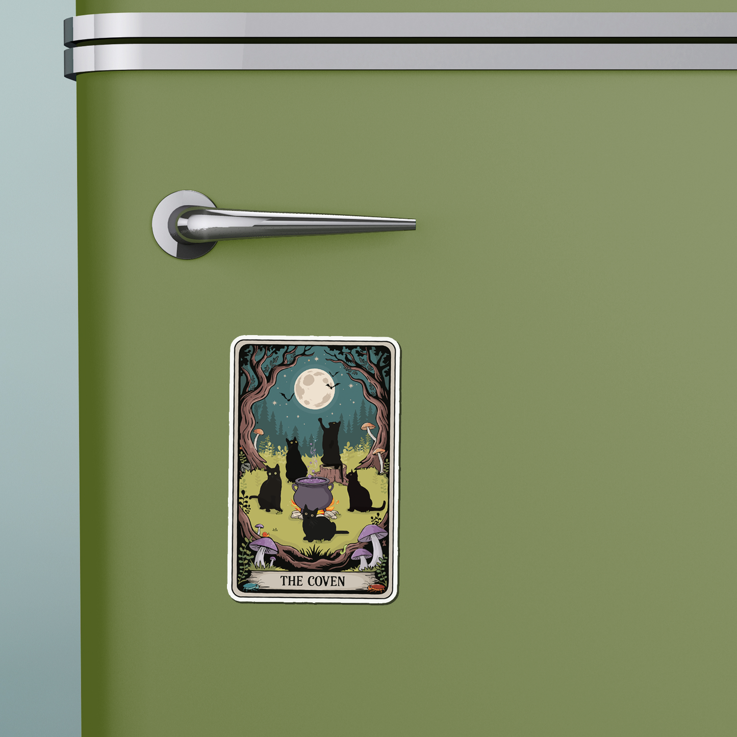 Magnet - Black Cat Witch Coven Tarot Card - 4" Gothic Halloween Witchy Cats Vinyl Fridge Magnets Indoor Outdoor