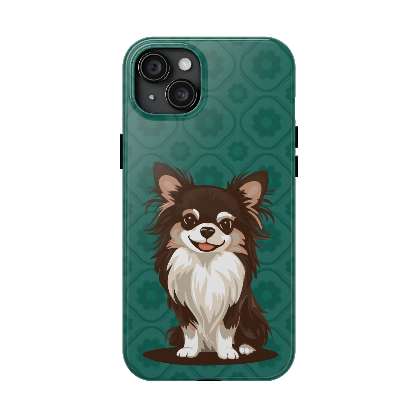 Long Haired Chihuahua Dog Phone Case, Tough Phone Cases Pet Dogs Teal Pattern