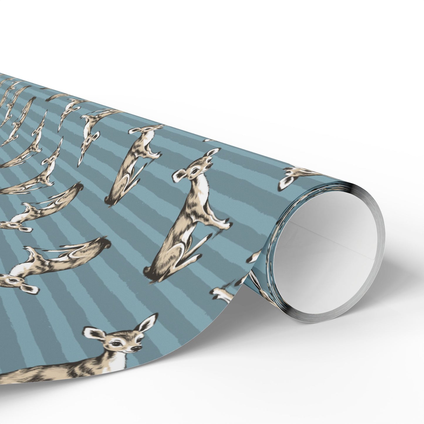 Fawn Stripe Pattern Wrapping Paper, Blue Striped Baby Deer Gift Wrap Roll, Matte Finish Woodland Animal Birthday, Christmas, Holiday Gifts