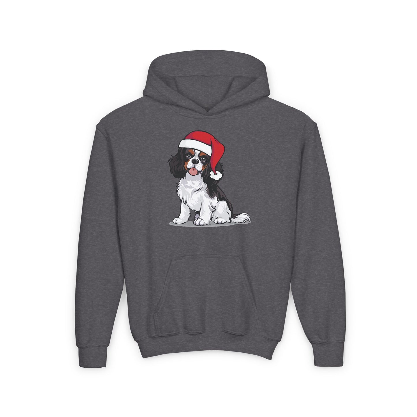 Christmas Cavalier King Charles Spaniel Dog Kids Pullover Hoodie, Holiday Xmas Dogs Santa Hat Youth Hooded Sweatshirt Childrens Hoodies