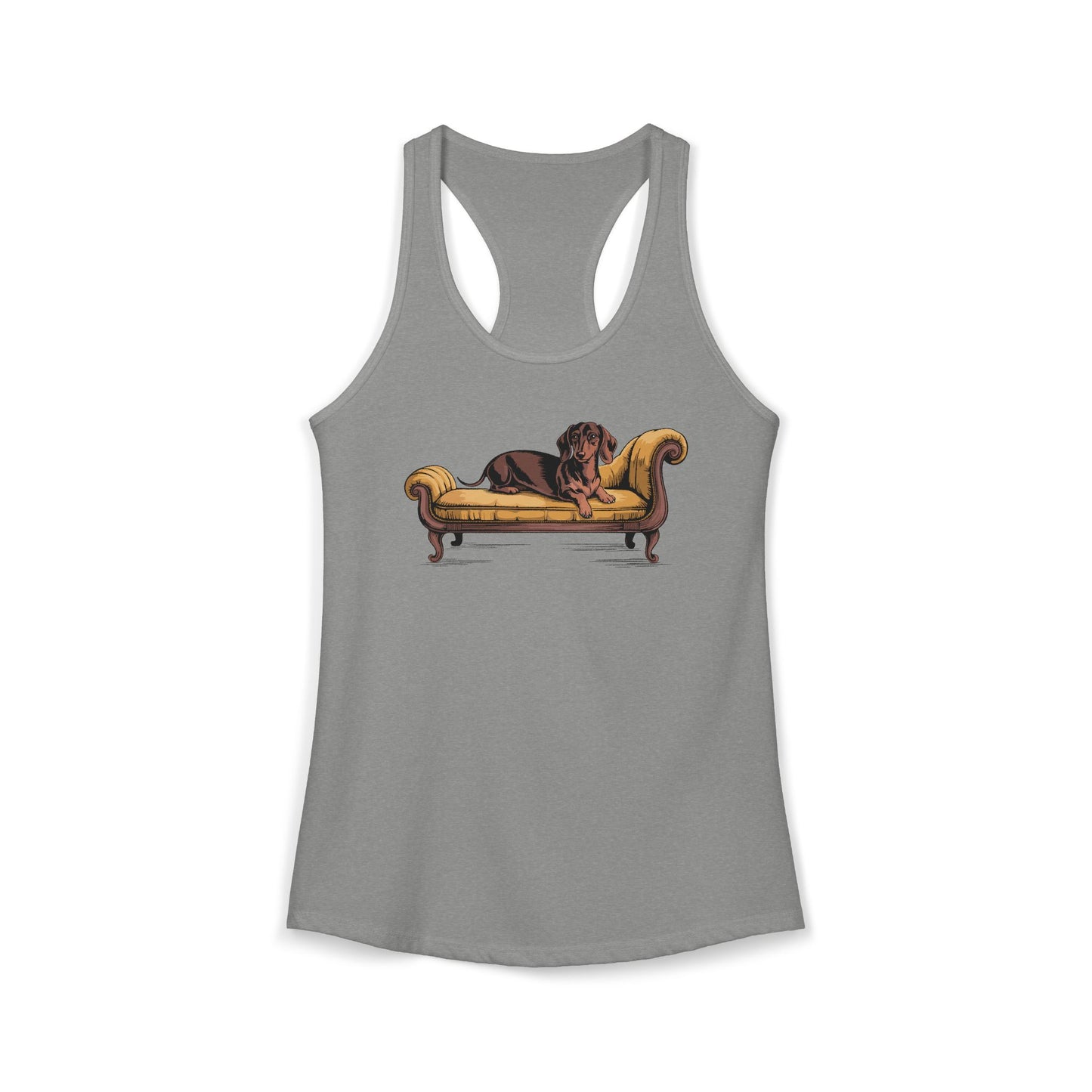 Dachshund Dog on Vintage Chaise Lounge Racerback Tank Top, Women's Wiener Dogs Sleeveless Shirt