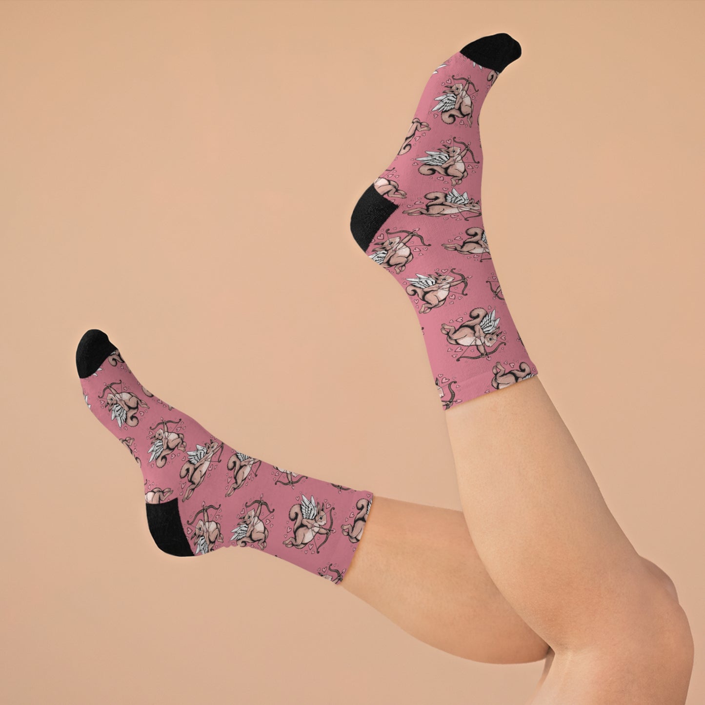 Cupid Squirrel Valentine's Day Socks, Pink Love Heart Valentine Cupid Arrow Squirrels Socks Cute Romantic Gifts - One Size