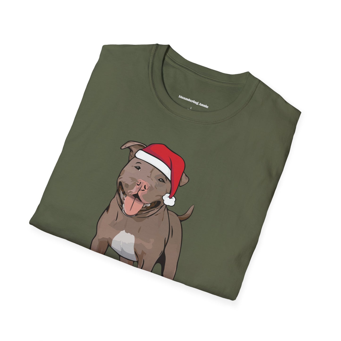 Santa Pitbull Dog Christmas Tee, Holiday Brown Pit Bull Terrier Dogs Pet Lover T-shirt, Family Xmas Shirts, Mens Womens Unisex Tees