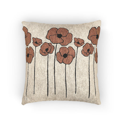 Woven Poppies Pillow, Floral Decorative Cushion, 17"×18" Poppy Square Throw Pillow, Home Decor Accent, Flower Pattern Cushion