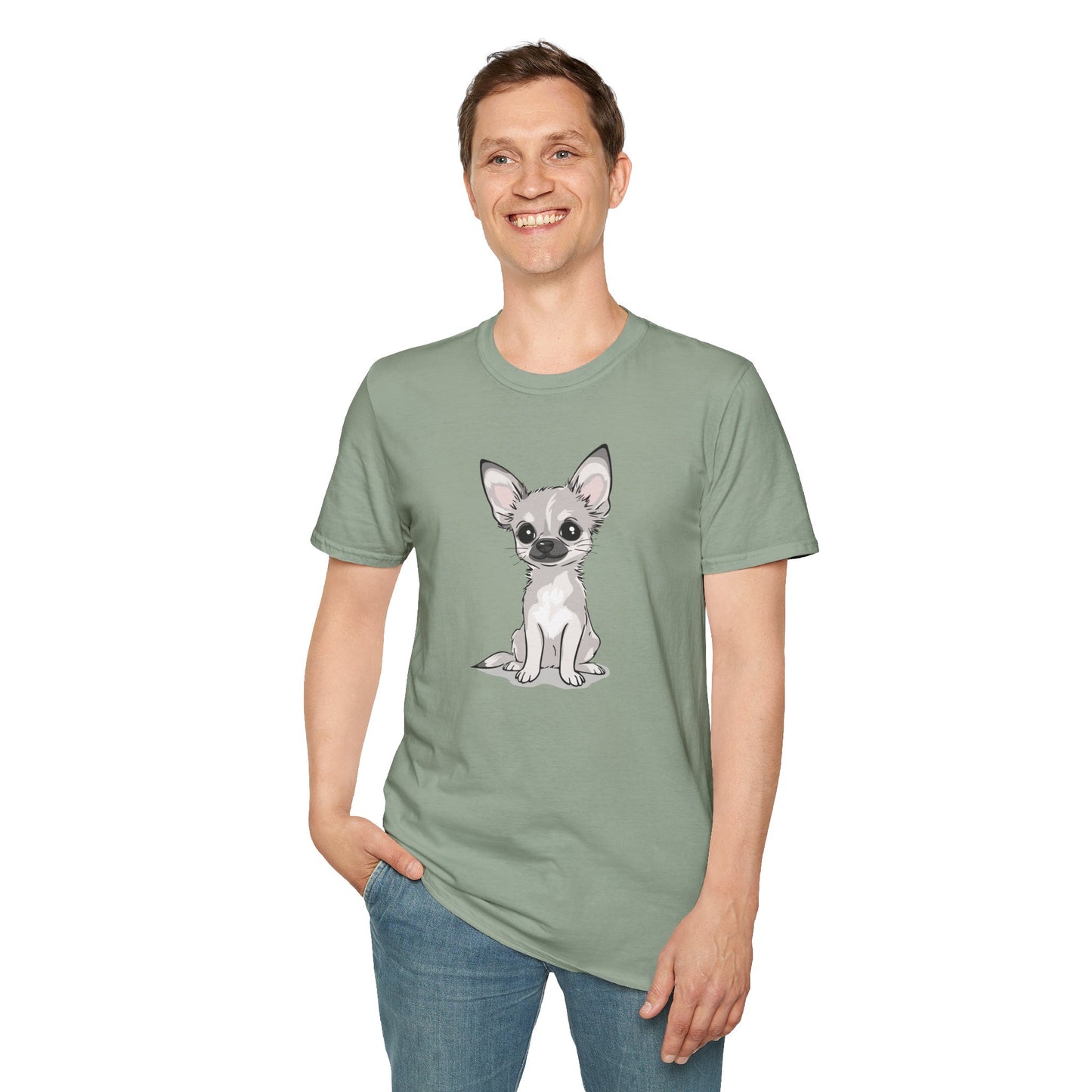 White Chihuahua Puppy Dog T-Shirt - Mens Womens Unisex Cotton Chihuahuas Dogs Pet Short Sleeve Tee Puppies Design Shirts