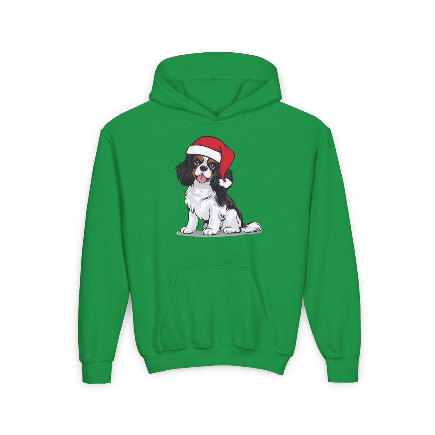 Christmas Cavalier King Charles Spaniel Dog Kids Pullover Hoodie, Holiday Xmas Dogs Santa Hat Youth Hooded Sweatshirt Childrens Hoodies