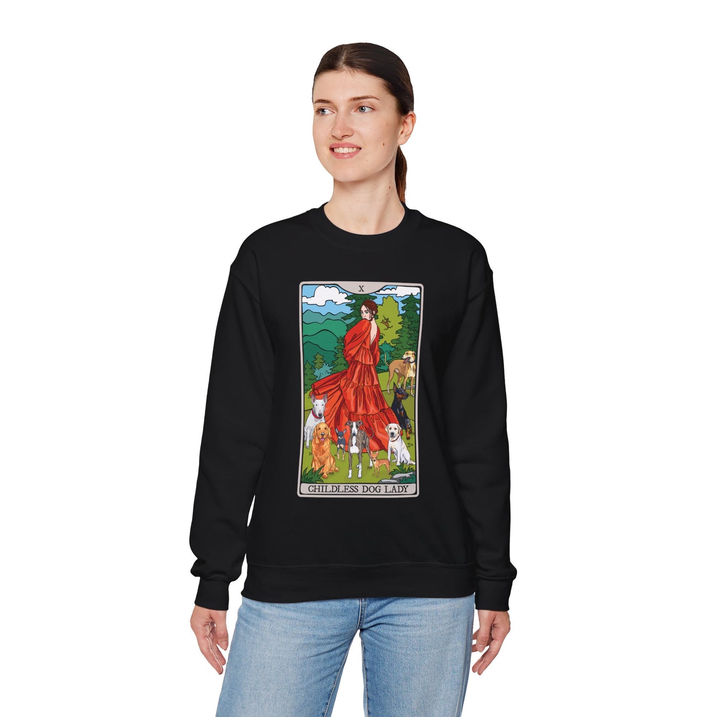 Childless Dog Lady Tarot Card Sweatshirt, Childless Women's Crewneck Sweater, Witchy Dog Lover Long Sleeve Shirt