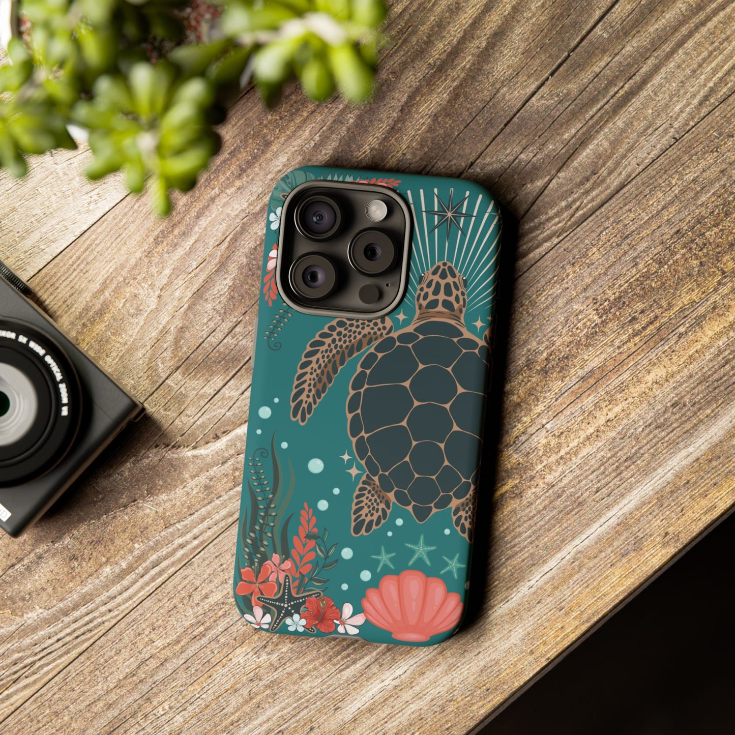 Sea Turtle Illustration Phone Case | Ocean Turtles Coral Floral Pattern Cell Phone Cases - Iphone, Google Pixel, Samsung - Matte Finish