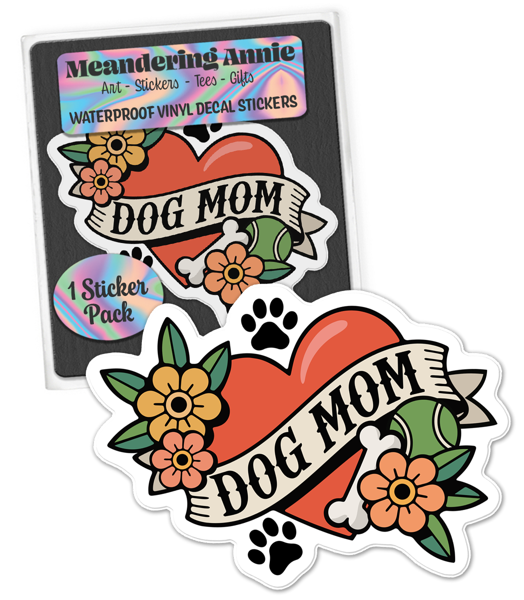 Dog Mom Heart Tattoo Sticker - 4" Furbaby Pet Parent Dog Ladies Vinyl Decal Stickers