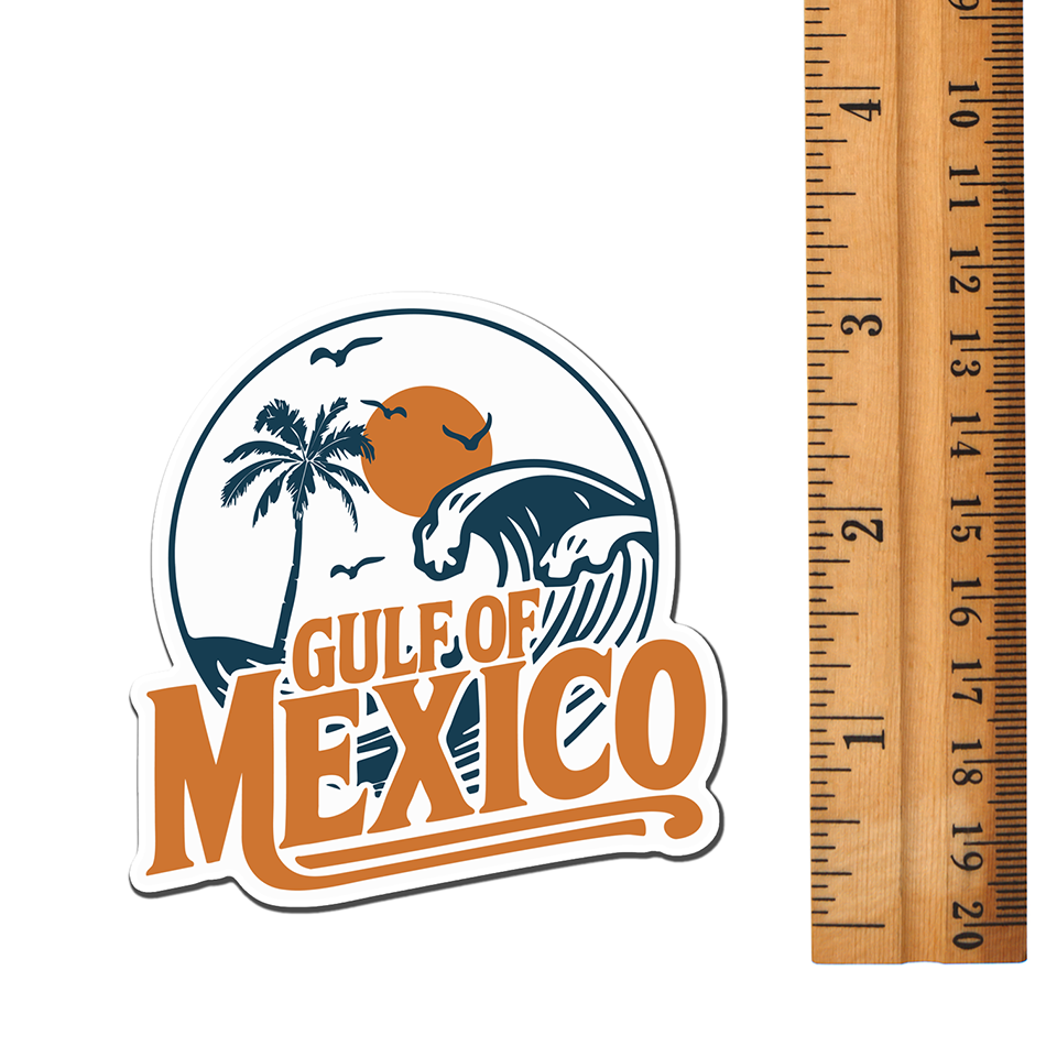 Gulf Of Mexico Magnet - 3" Retro Travel Vinyl Fridge Magnets, Tropical Ocean Vacation Nostalgia