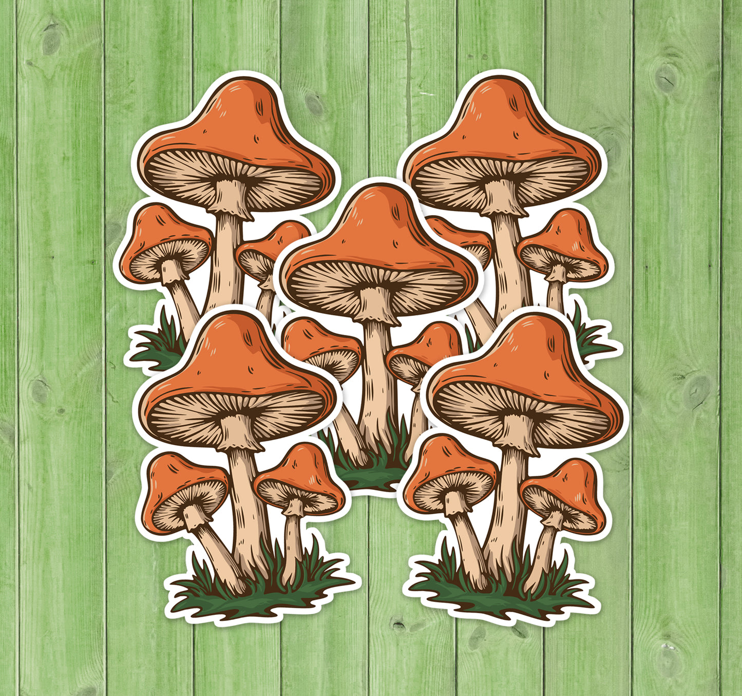 2" Retro Mushroom Stickers 5 & 10 Pack, Small Orange Mushrooms Vinyl Decal Sticker 70s Shrooms Waterproof Decals Car, Water Bottle, Laptop