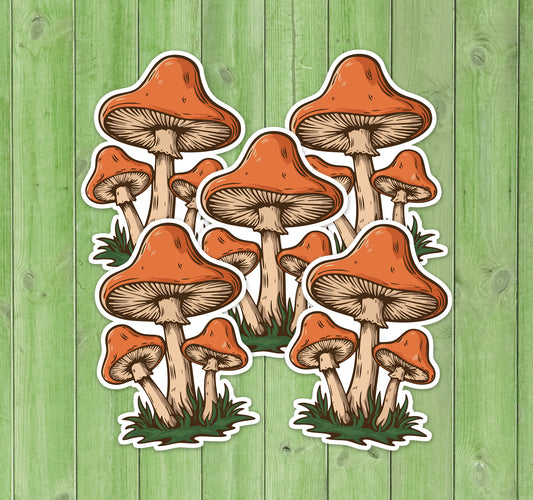 2" Retro Mushroom Stickers 5 & 10 Pack, Small Orange Mushrooms Vinyl Decal Sticker 70s Shrooms Waterproof Decals Car, Water Bottle, Laptop