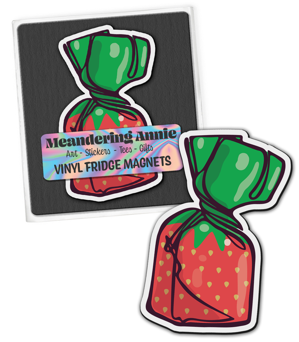 Strawberry Hard Candies Magnet - 3" Retro Candy Strawberries Vinyl Fridge Magnets Indoor Outdoor