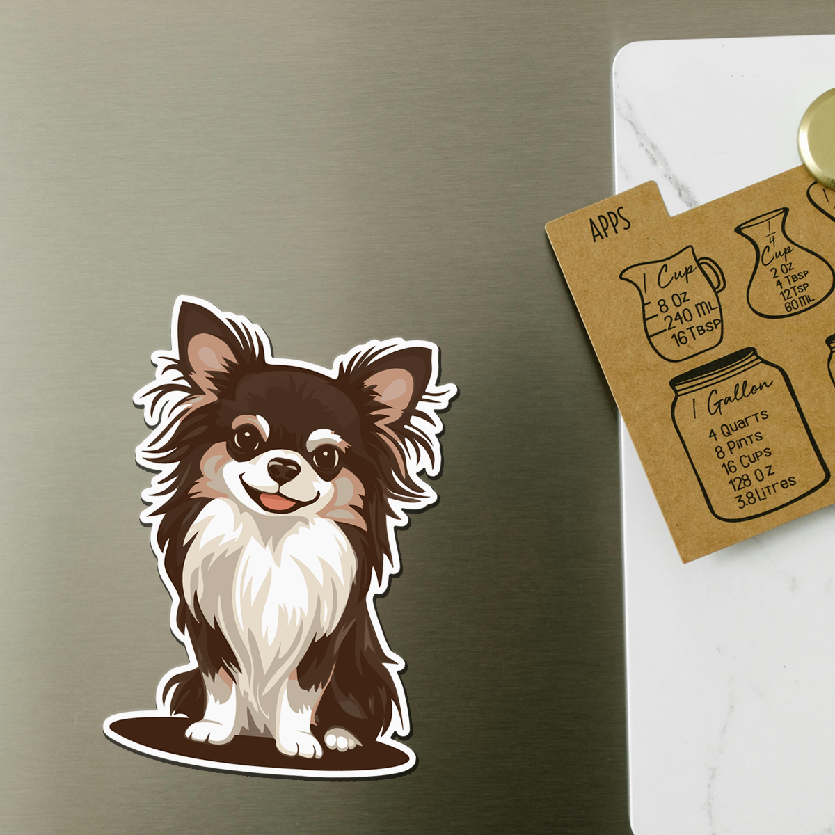 Long Haired Chihuahua Dog Magnet, 3" Brown Long Coat Chihuahuas Dogs Vinyl Fridge Magnets