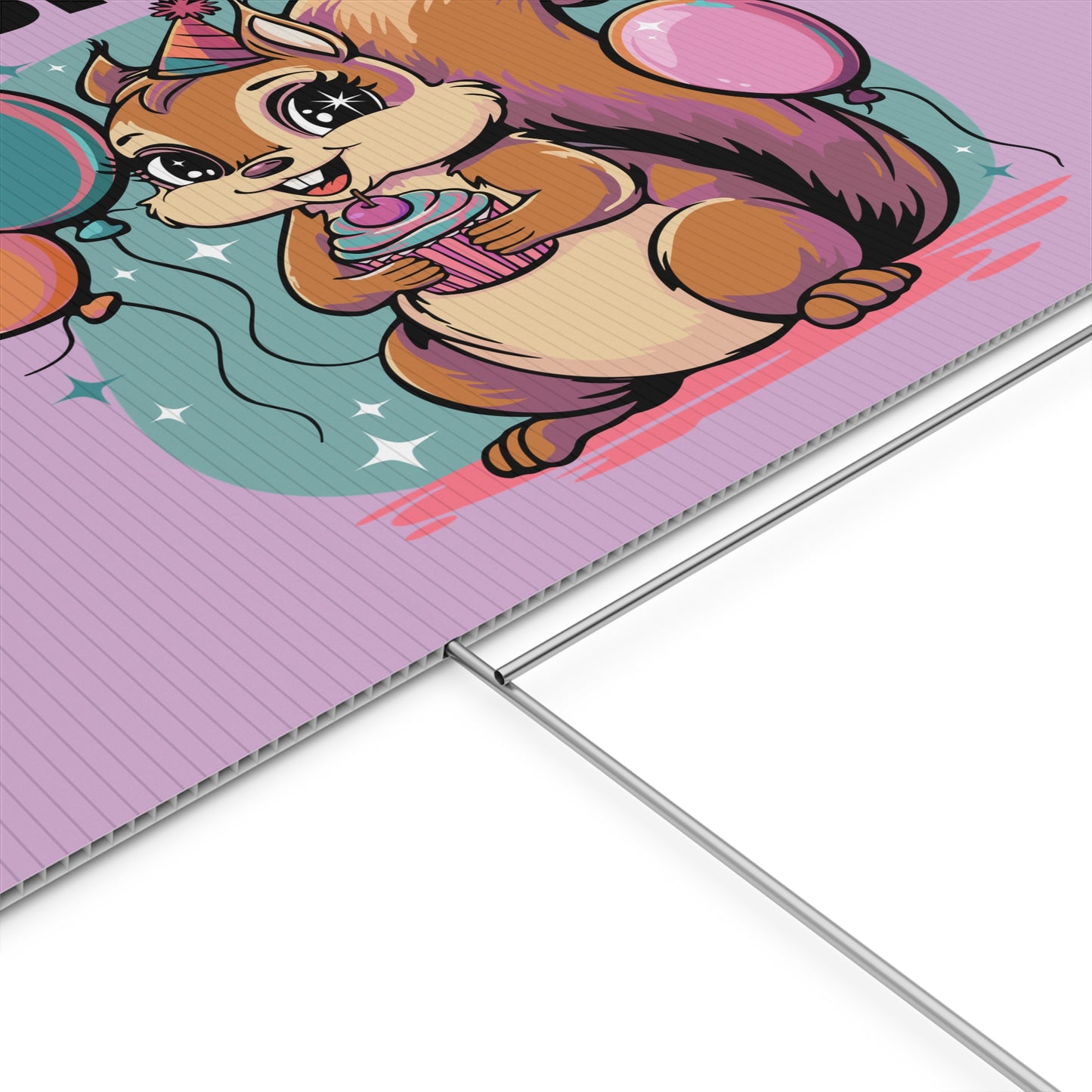 Happy Birthday Party Squirrel Plastic Yard Sign Purple Squirrels Balloons Cupcake Celebration Squirrels B-day Yard Signs