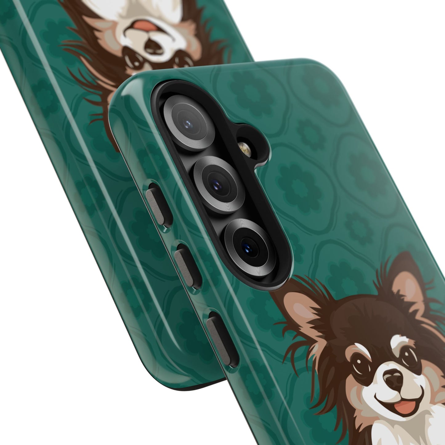 Long Haired Chihuahua Dog Phone Case, Tough Phone Cases Pet Dogs Teal Pattern