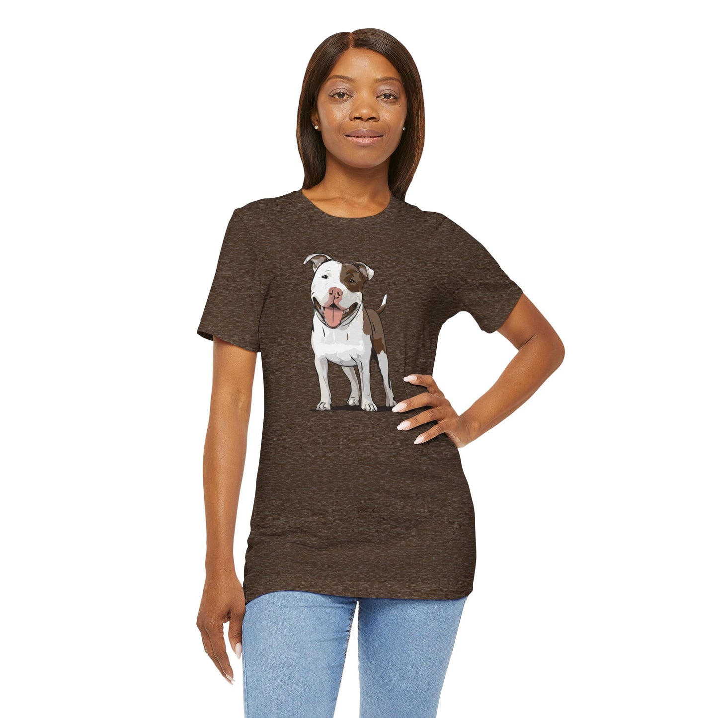 Ollie Dog T-shirt Mens Womens Unisex Jersey Cotton Short Sleeve Tee with Pitbull Dog Pet Design