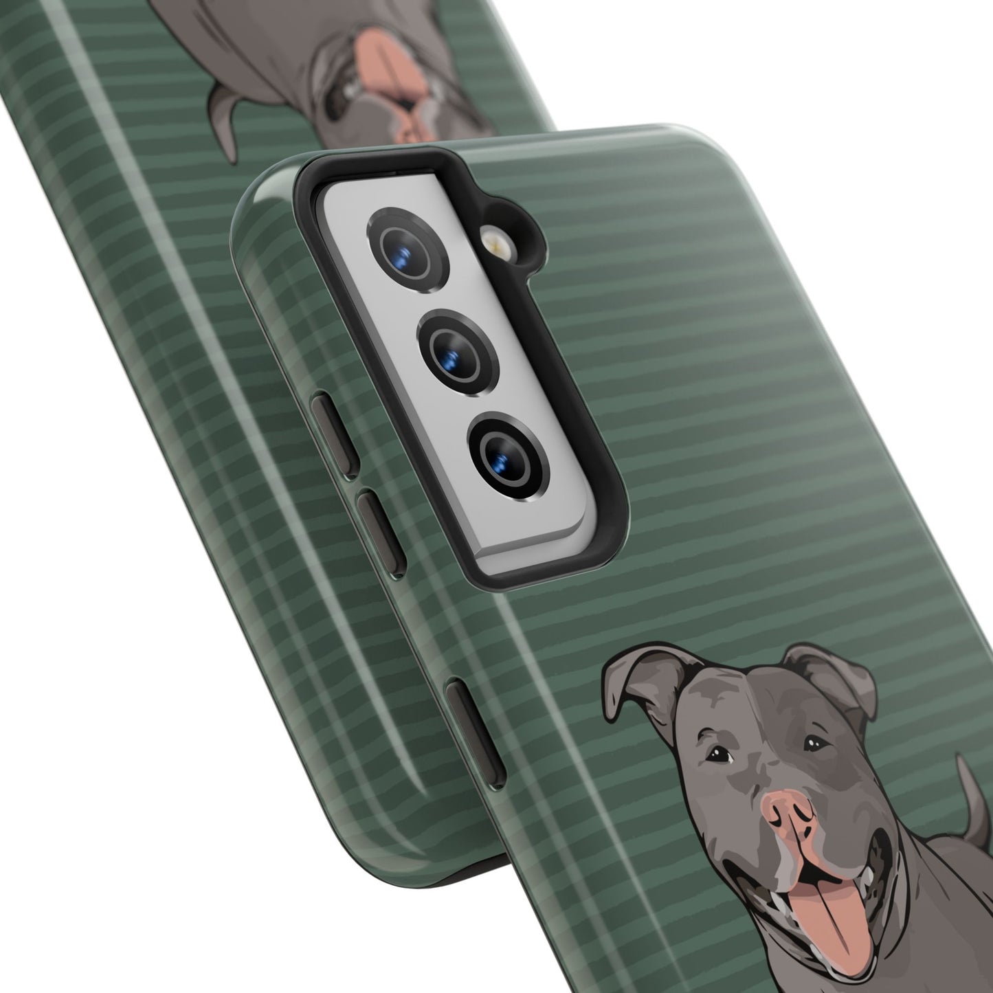 Gray Pit Bull Terrier Dog Phone Case, Tough Phone Cases Pet Pitbull Dogs Green Stripe Pattern