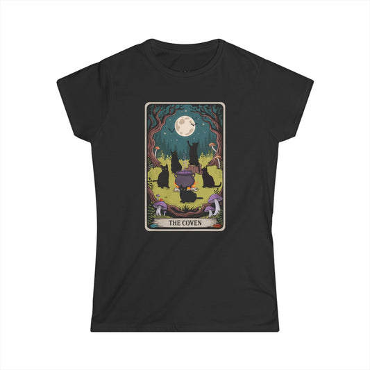 Tarot Cat Coven Women's Tee, Witchy Black Cats Shirt for Halloween, Spooky Gothic Vibes, Wiccan Clothing, Pagan Apparel