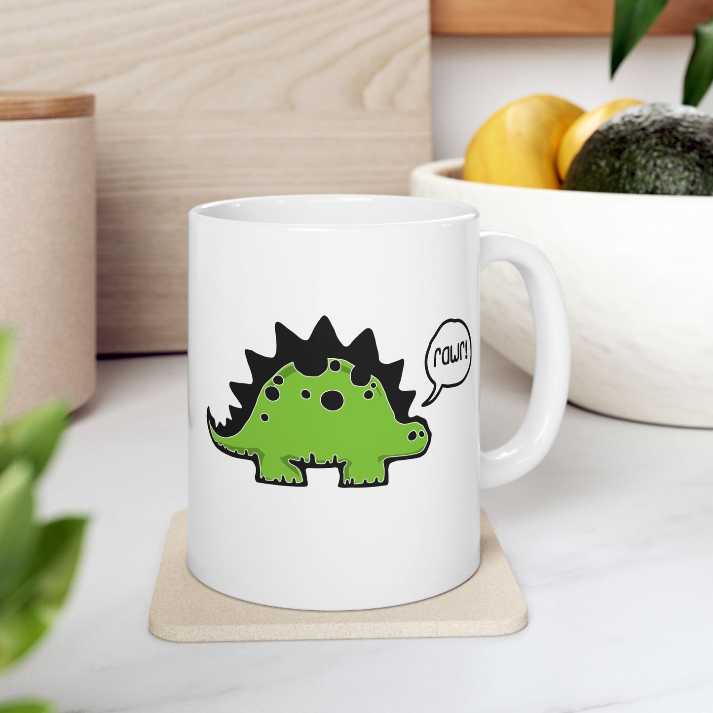 Rawr! Dino Stegosaurus Dinosaur Ceramic Coffee Tea Mug 11oz - Coffee Cup with Dinosaur Design