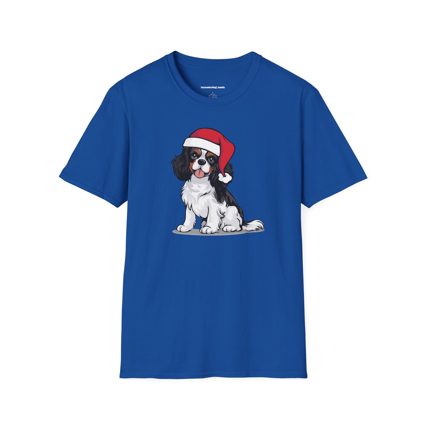 Christmas Cavalier King Charles Spaniel Dog T-Shirt, Festive Holiday Xmas Pet Dogs In Santa Hat Cotton Tee
