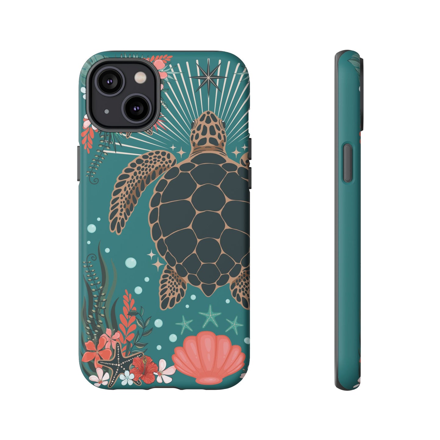Sea Turtle Illustration Phone Case | Ocean Turtles Coral Floral Pattern Cell Phone Cases - Iphone, Google Pixel, Samsung - Matte Finish