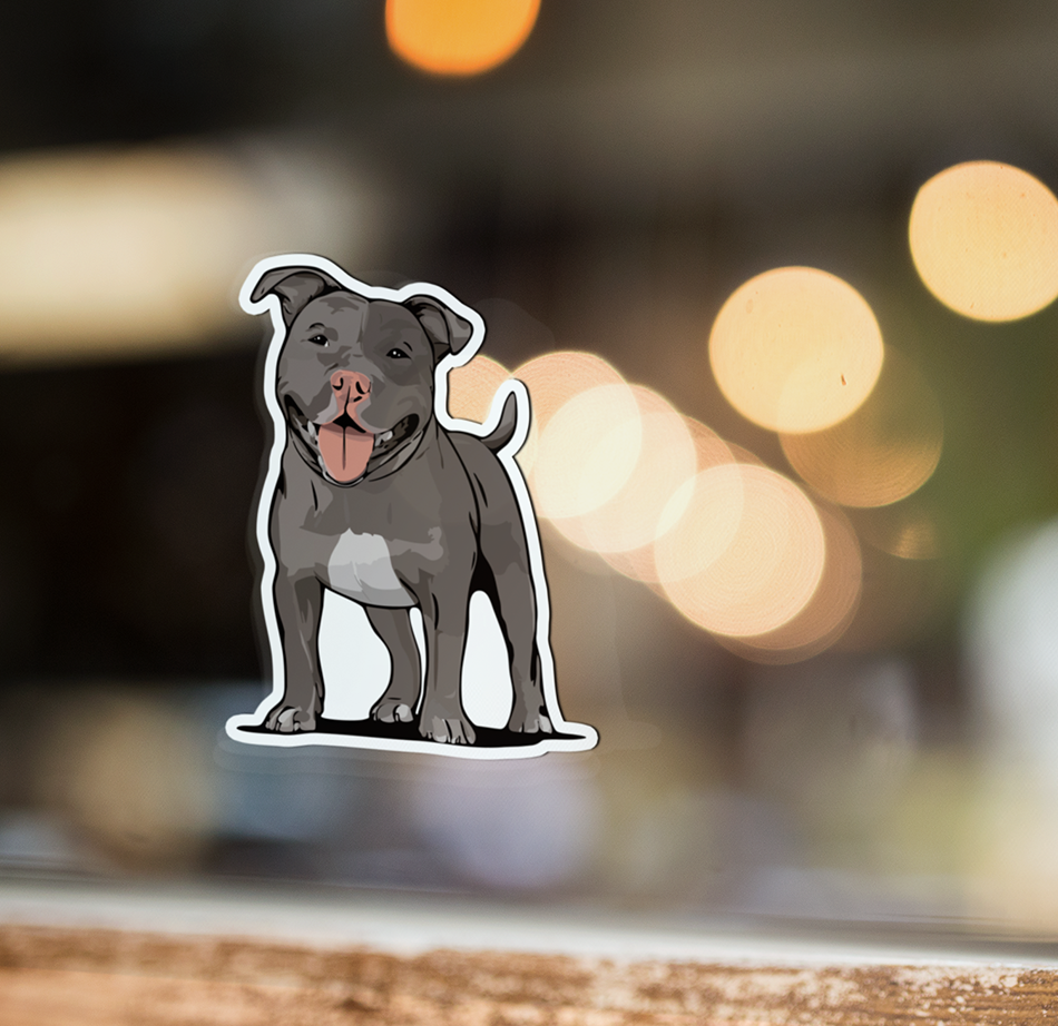 Pit Bull Terrier Dog Sticker - 3" Gray Pitbull Vinyl Decal Stickers Puppy Dogs Design Waterproof Pittie Decals