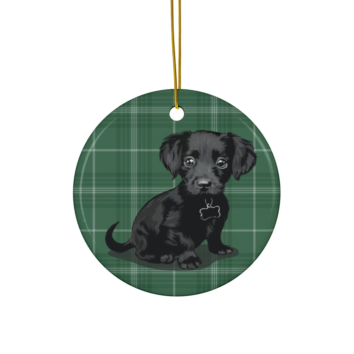 Black Chiweenie Puppy Dogs Green Plaid Christmas Tree Ornament, Festive Xmas Holiday Decorations 1, 3, 5, 10 Pack Ornaments