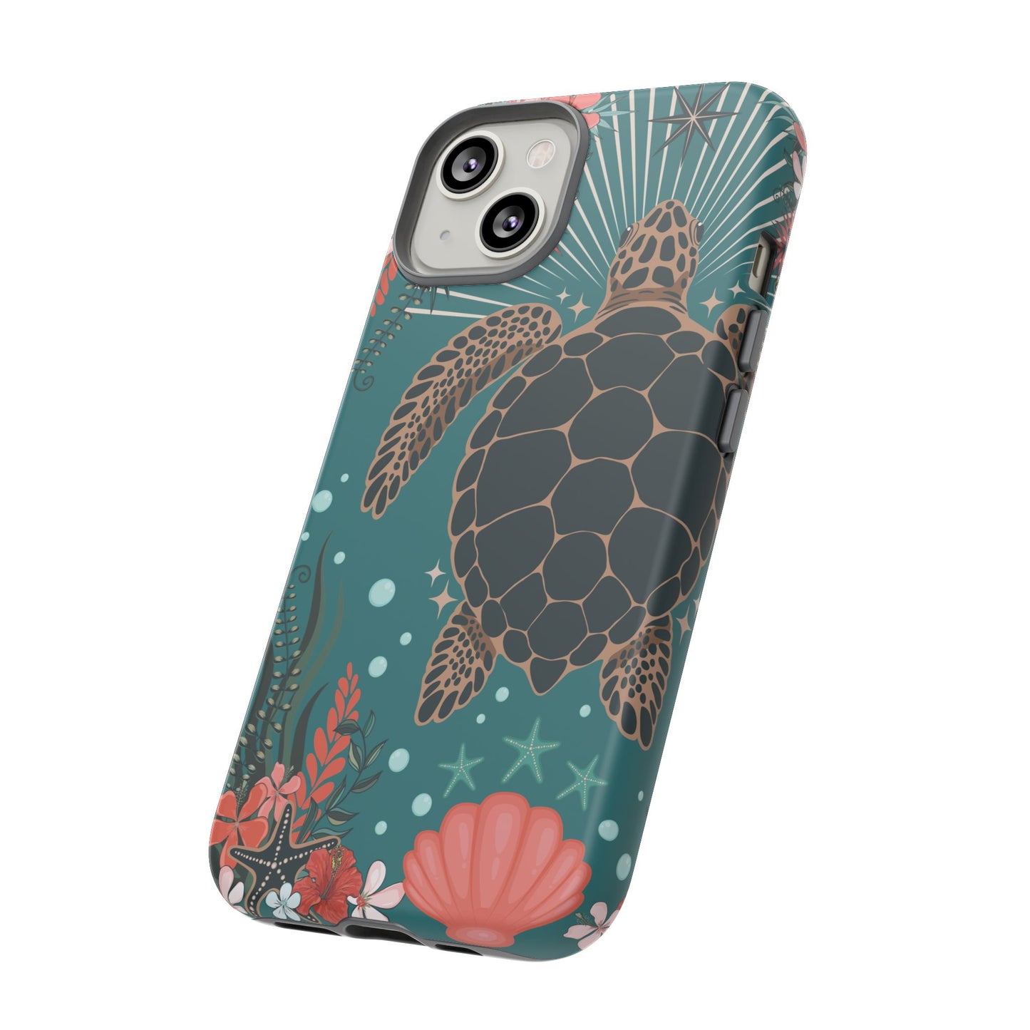 Sea Turtle Illustration Phone Case | Ocean Turtles Coral Floral Pattern Cell Phone Cases - Iphone, Google Pixel, Samsung - Matte Finish
