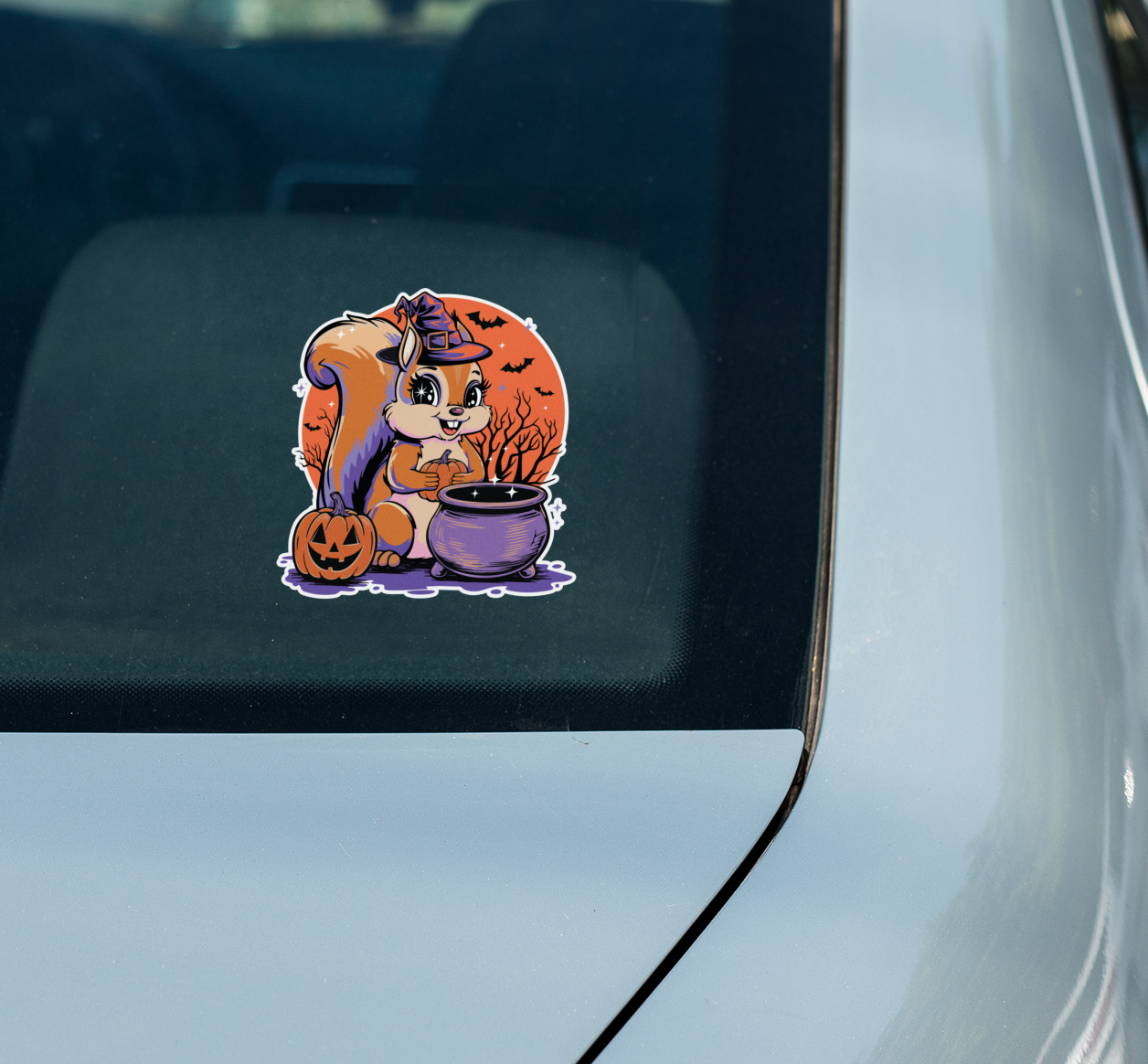 3" Witchy Squirrel Sticker - Waterproof, Fade-Resistant Decal Stickers Spooky Halloween Witch Squirrels