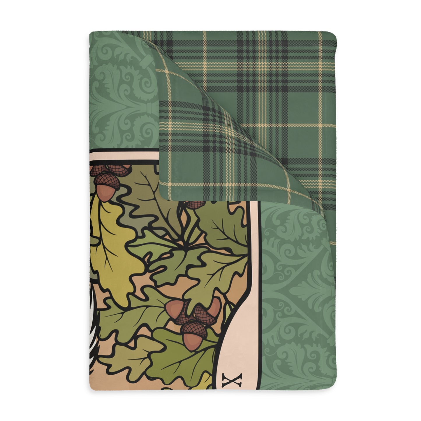 The Forager Squirrel Tarot Card Blanket | Foraging Squirrels Woodland Green Plaid Back Velveteen Plush Throw Blankets Bedding 60x80
