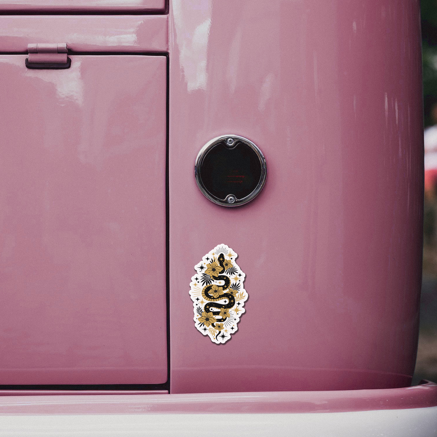 Mystic Black & Gold Snake Magnet - 4" Serpent Vinyl Fridge Car Magnets Indoor Outdoor, Boho Snakes Flowers Floral