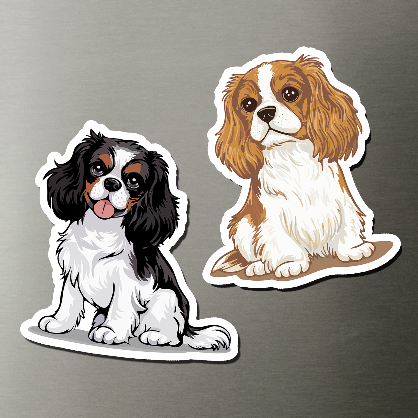 Cavalier King Charles Spaniel Magnets, 2 Pack Blenheim & Tricolor Cavaliers Dog Vinyl Fridge Magnet Bundle