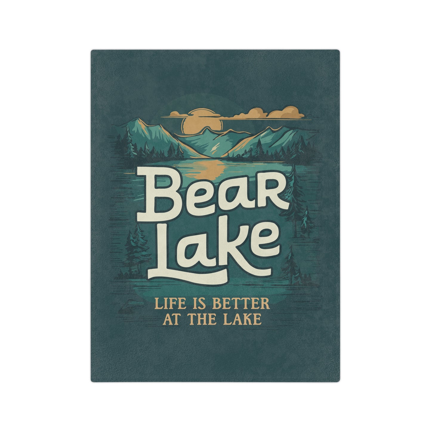 Bear Lake Velveteen Microfiber Blanket - Utah Idaho Summer Vacation Travel Cabin Mountain Scene Blankets