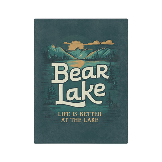 Bear Lake Velveteen Microfiber Blanket - Utah Idaho Summer Vacation Travel Cabin Mountain Scene Blankets