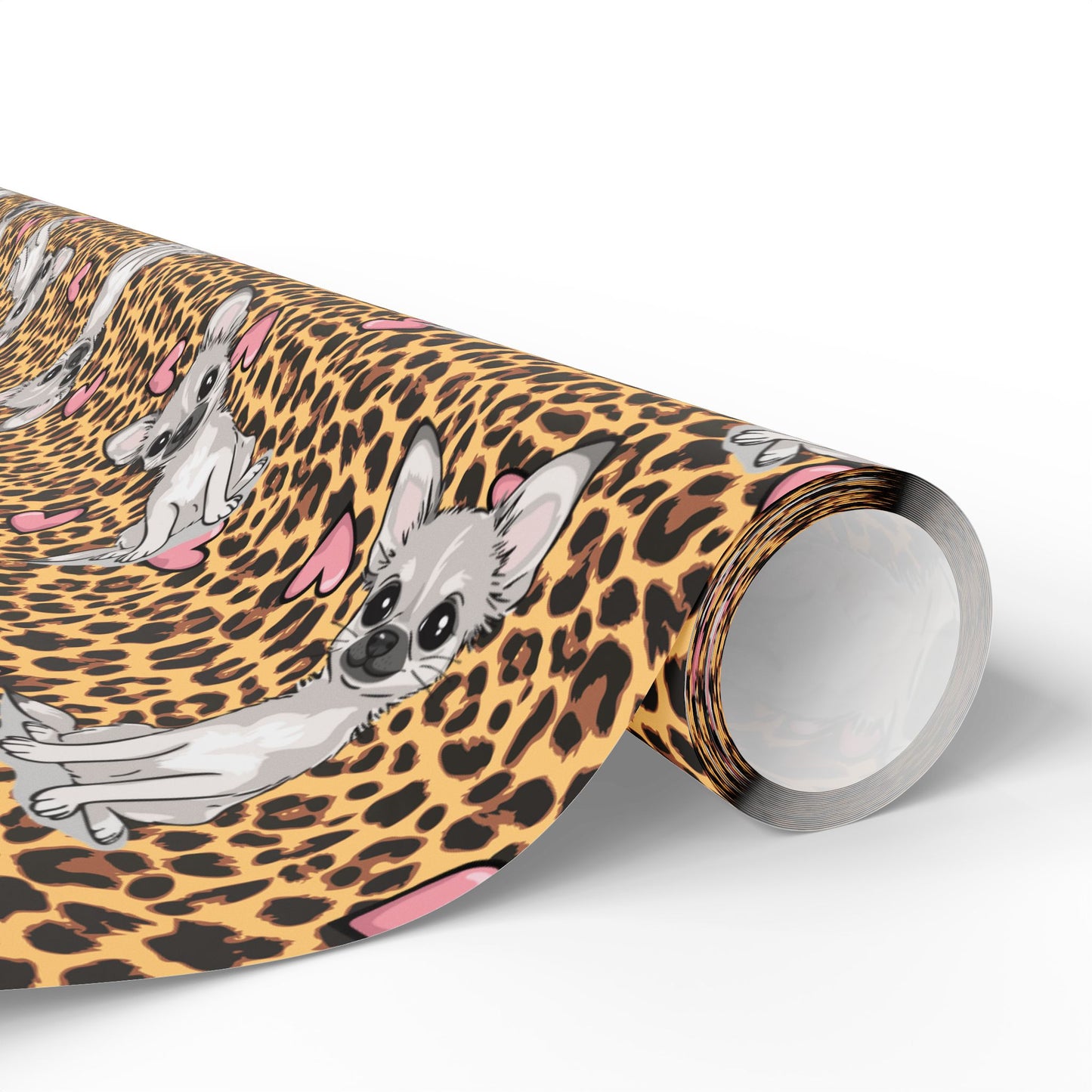 Chihuahua Love Leopard Print Wrapping Paper, Chihuahuas Dog & Hearts Cheetah Pattern Gift Wrap, Birthday Valentine's Day Gifts