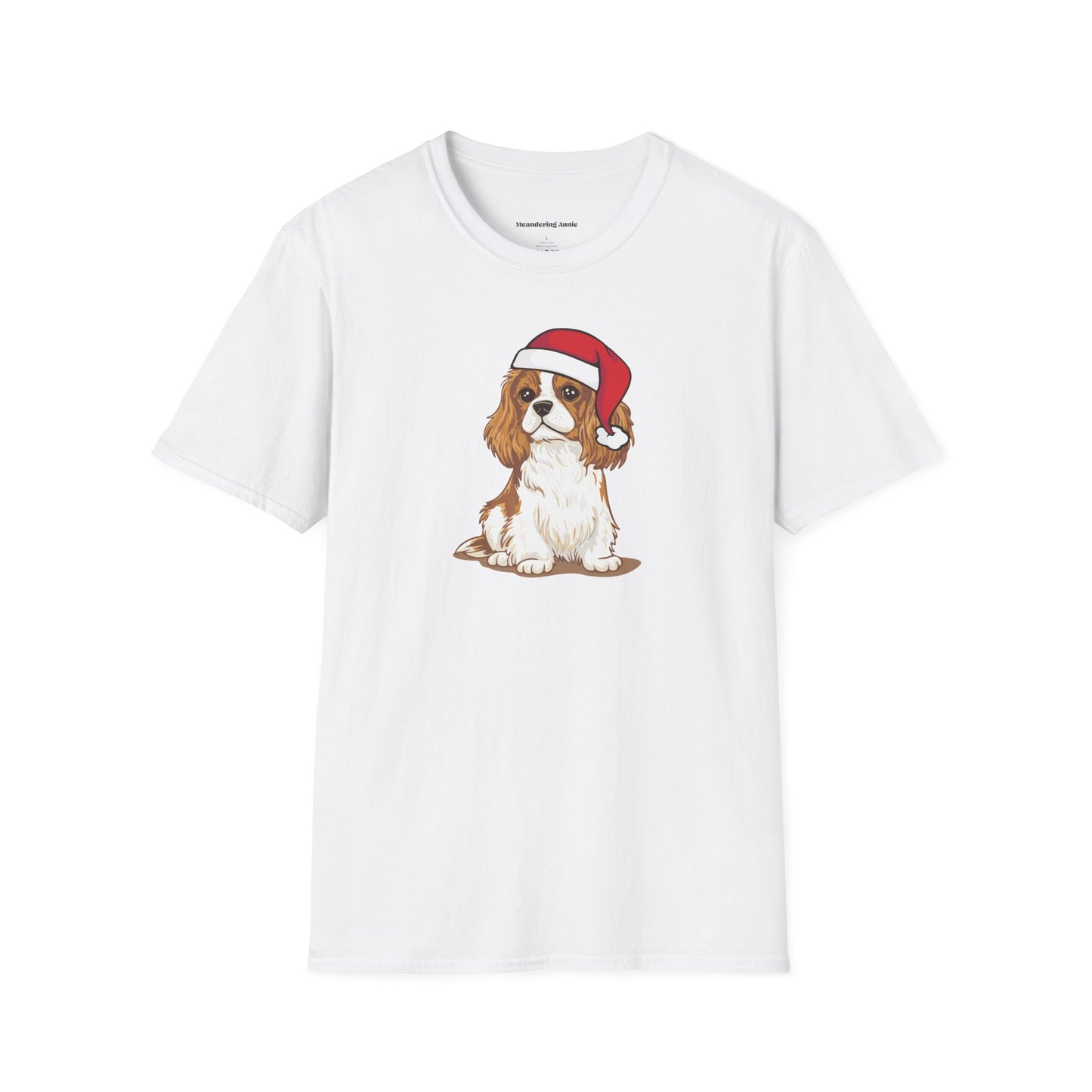 Christmas Blenheim Cavalier King Charles Spaniel Dog T-Shirt, Festive Holiday Xmas Pet Puppy Dogs In Santa Hat Cotton Tee Shirts
