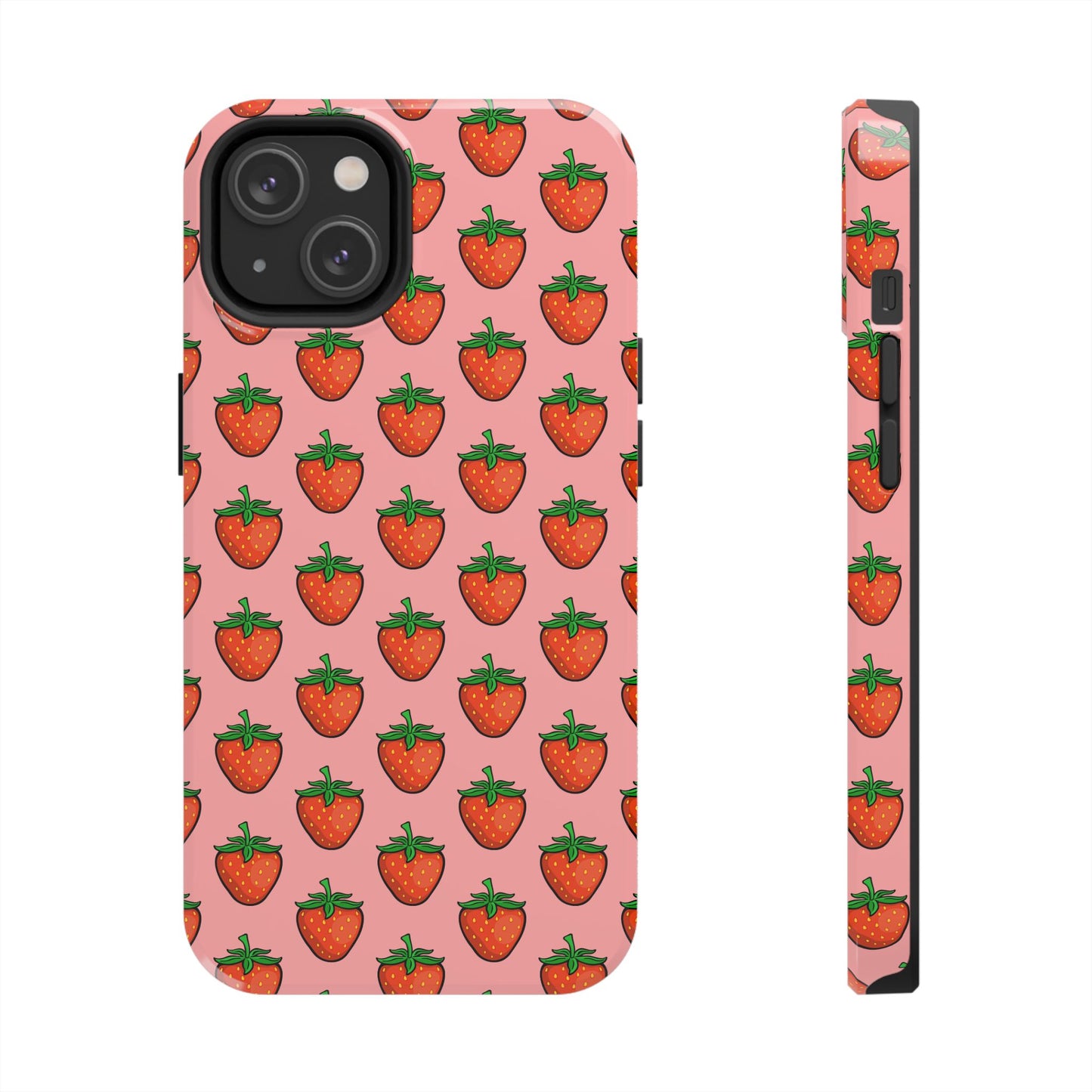 Strawberry Pattern Tough Phone Case, Cute Pink Berry Fruit Strawberries Design Cell Phone Cases