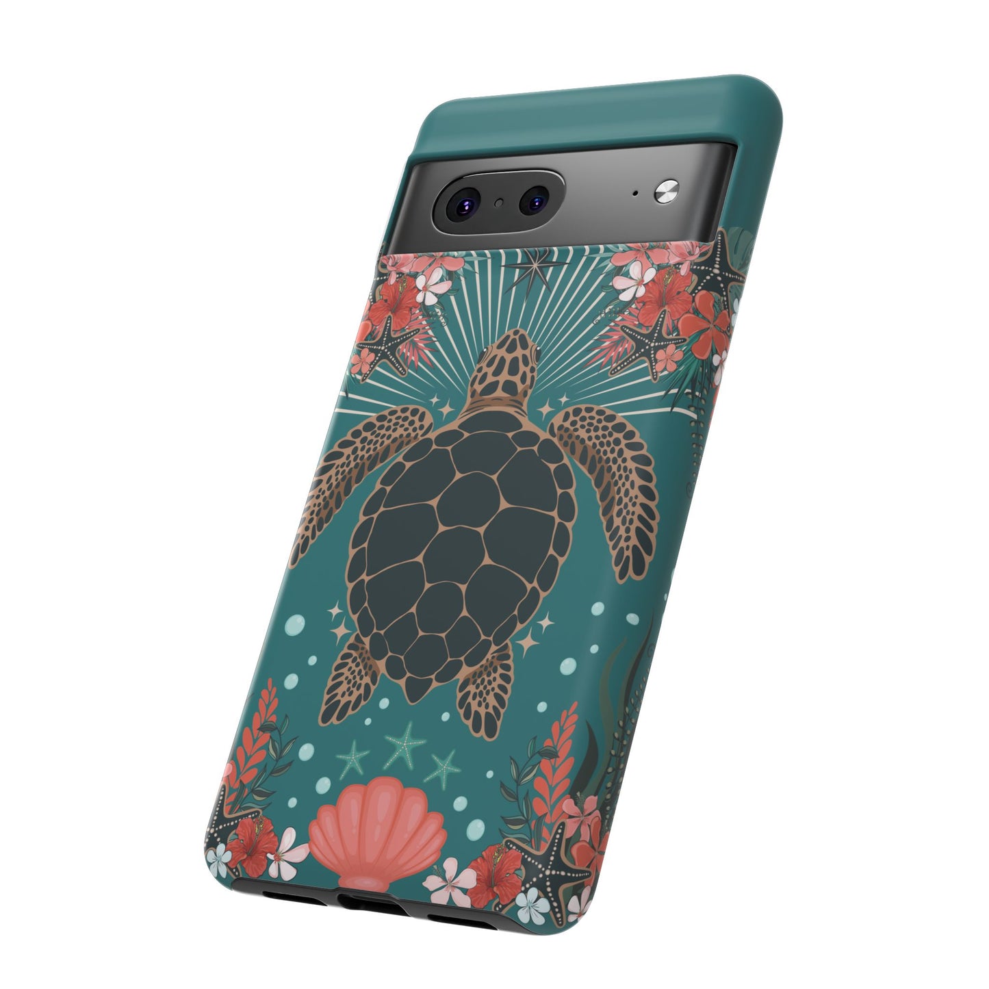 Sea Turtle Illustration Phone Case | Ocean Turtles Coral Floral Pattern Cell Phone Cases - Iphone, Google Pixel, Samsung - Matte Finish