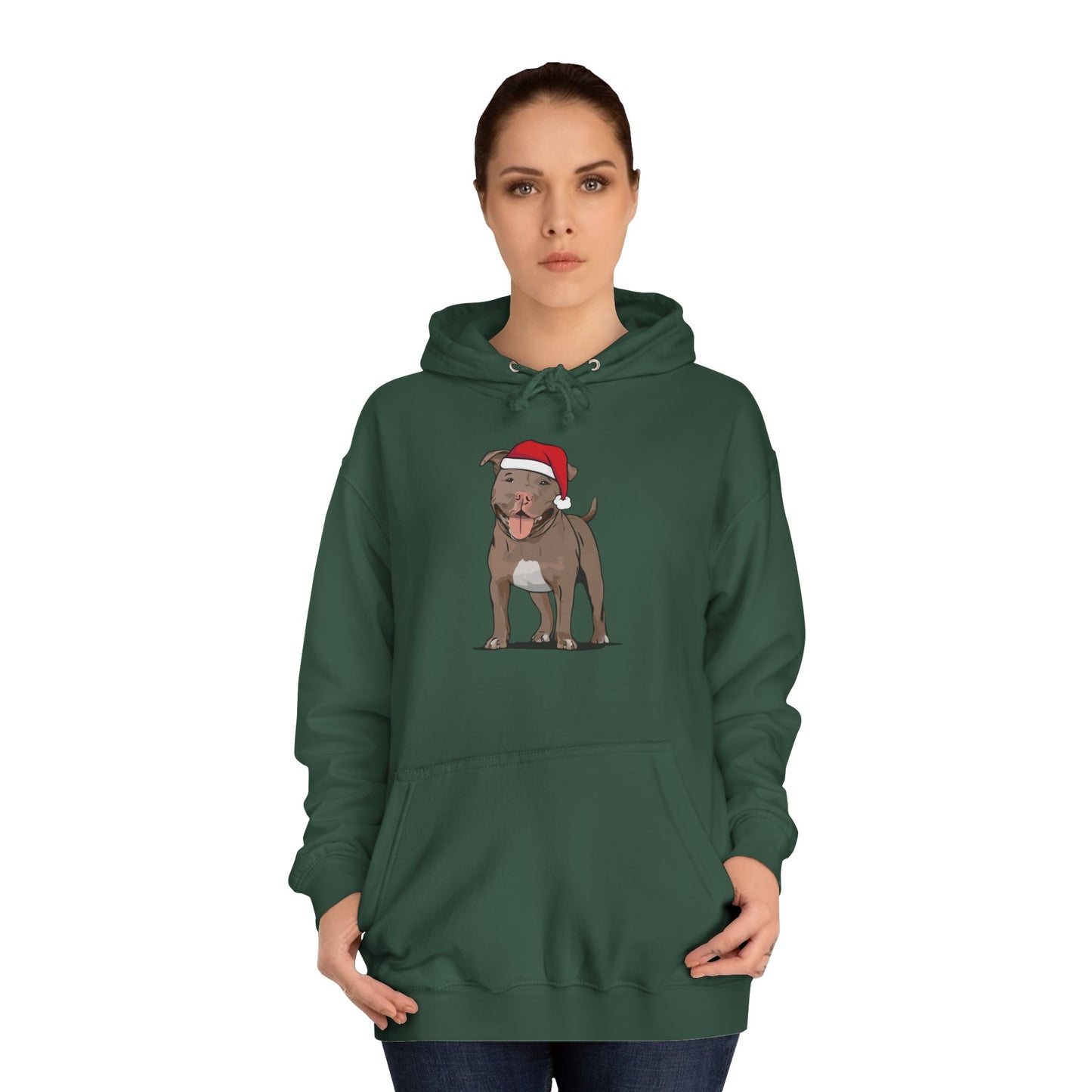 Pit Bull Terrier Dog Holiday Hoodie, Christmas Pullover Hooded Sweatshirt, Xmas Santa Brown Pitbull Dogs Apparel Hoodies Sweatshirts