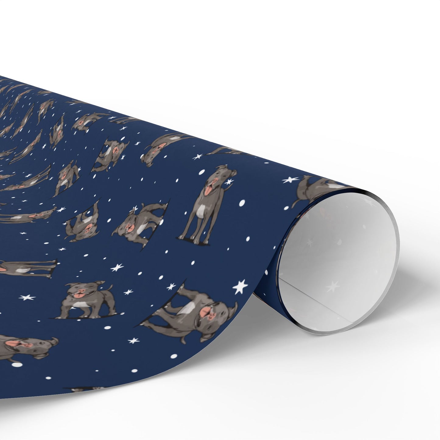Pitbull Wrapping Paper - Navy Blue Gift Wrap Papers, Gray Pit Bull Terrier Dog Owner Gifting Supplies, Pittie Dogs Pattern