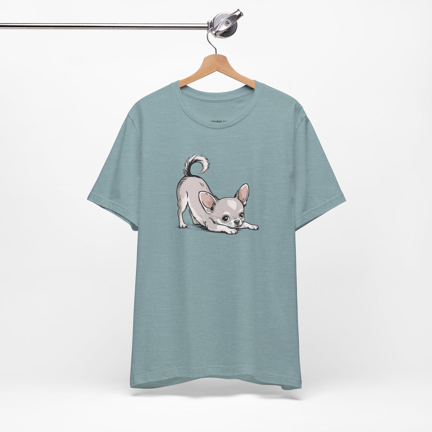 Playful Stretching Chihuahua Dog T-Shirt | Cute Puppy Dogs Illustration Tee, Cotton Chihuahuas Apparel, Pet Owner Shirts