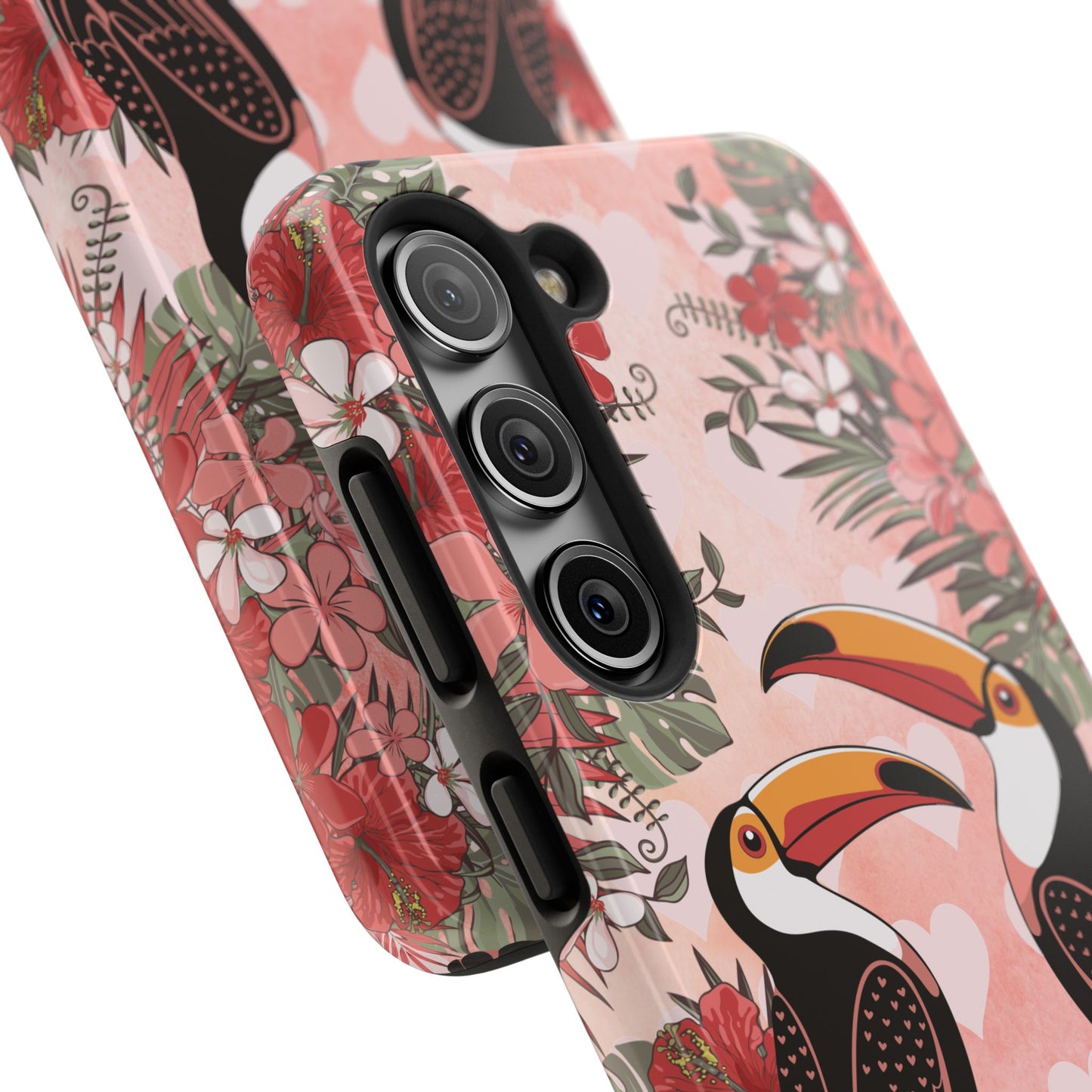 Toucan Tropical Love Birds Phone Case | Tropic Toucans Floral Hearts Art Cell Phone Cases